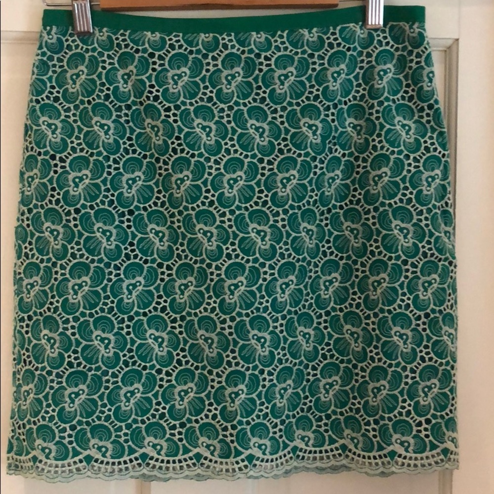 JCrew Green and Cream Eyelet Skirt Size 2
